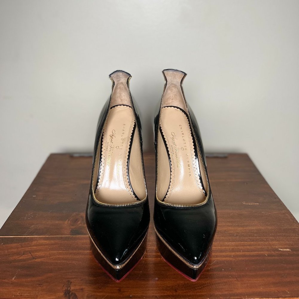 Charlotte Olympia x Agent Provocateur Black Soirée Zipper High Heel Pumps Womens - Picture 2 of 6